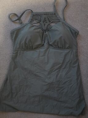 Olive Green Swim Dress With Front Top Detail